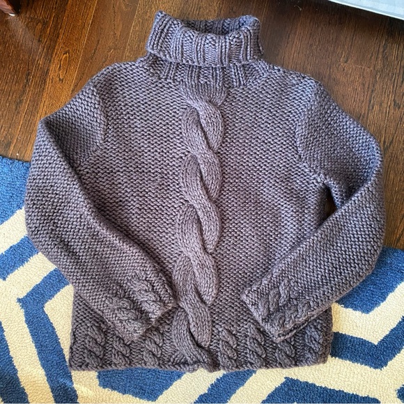 ❄️ WILLI SMITH GREY MIDNIGHT BLUE CHUNKY WOOL HAND KNIT TURTLENECK SWEATER! - Picture 6 of 9